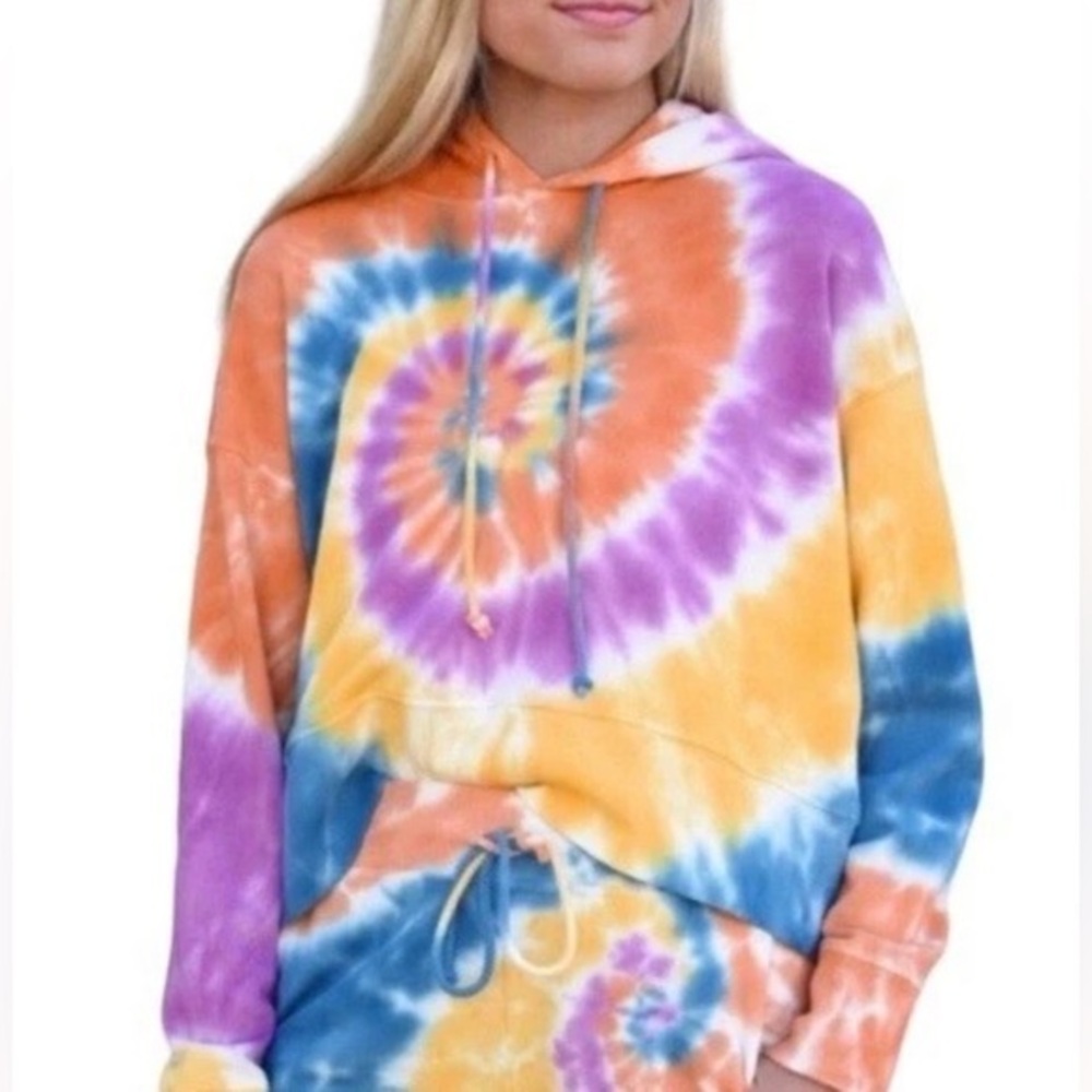 Daydreamer Rainbow Spiral Tie Dye Crop Sweatshirt Hoodie Size‎ Medium